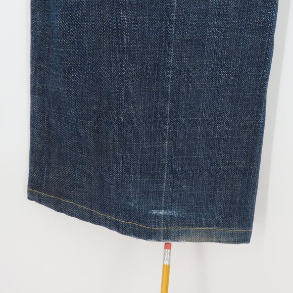 Bebe Womens 27 Gold Silver Thread Embroidered Dark Blue Denim Jeans Flare Y2K - Picture 7 of 13